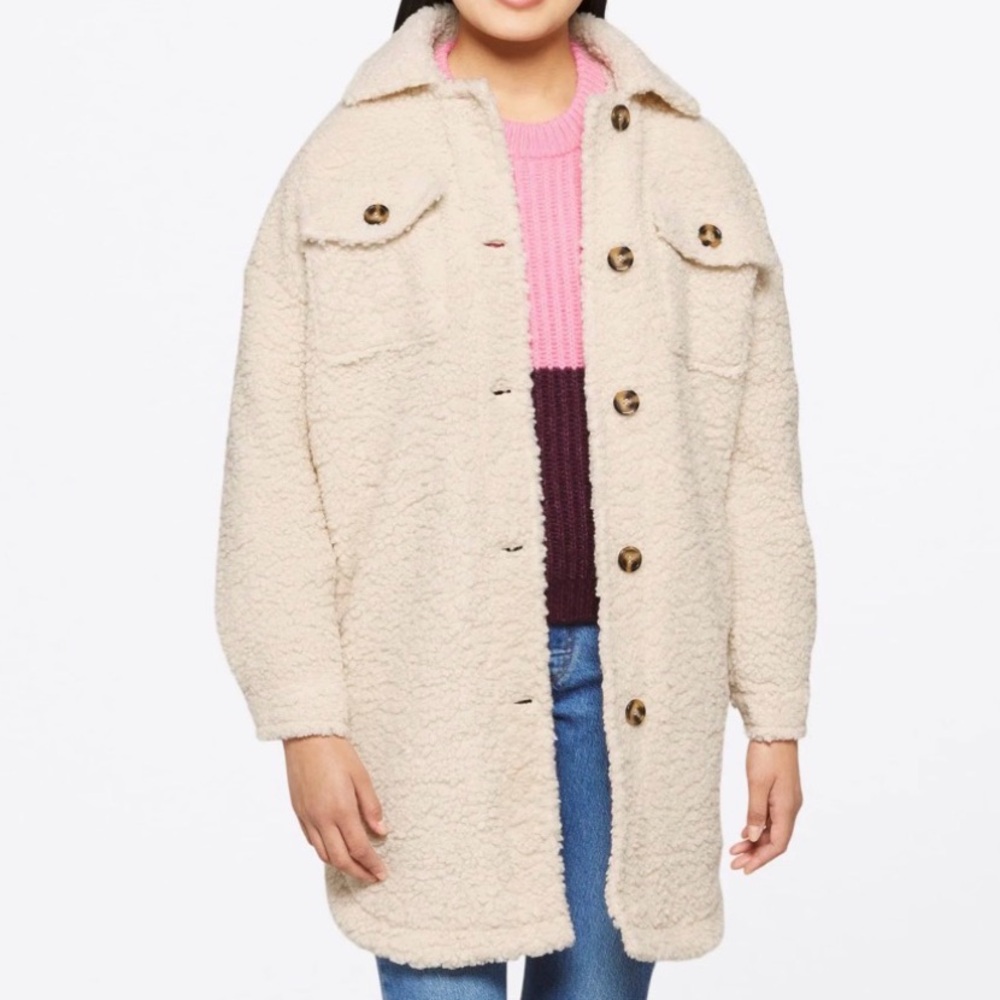 Vigoss Ivory Button Down Nicki Sherpa Jacket Oversized Shacket Womens Small